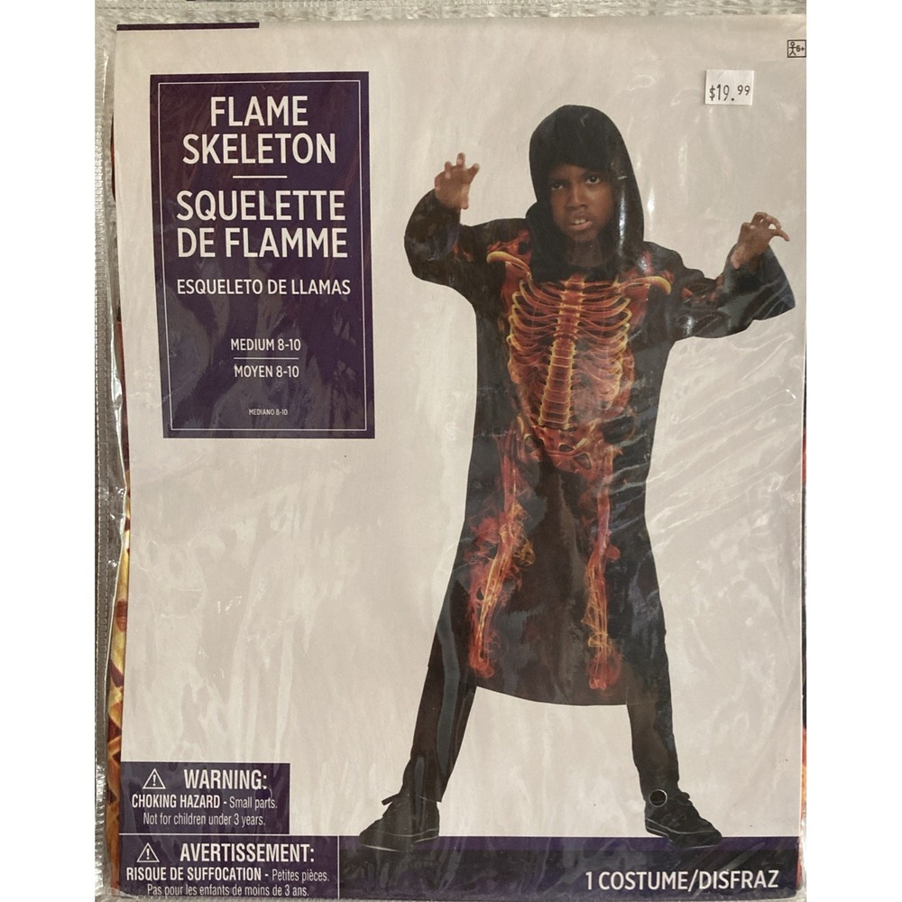 Flame Skeleton Halloween Costume Child Size Medium‎ 8-10 Scary Trick Or Treat